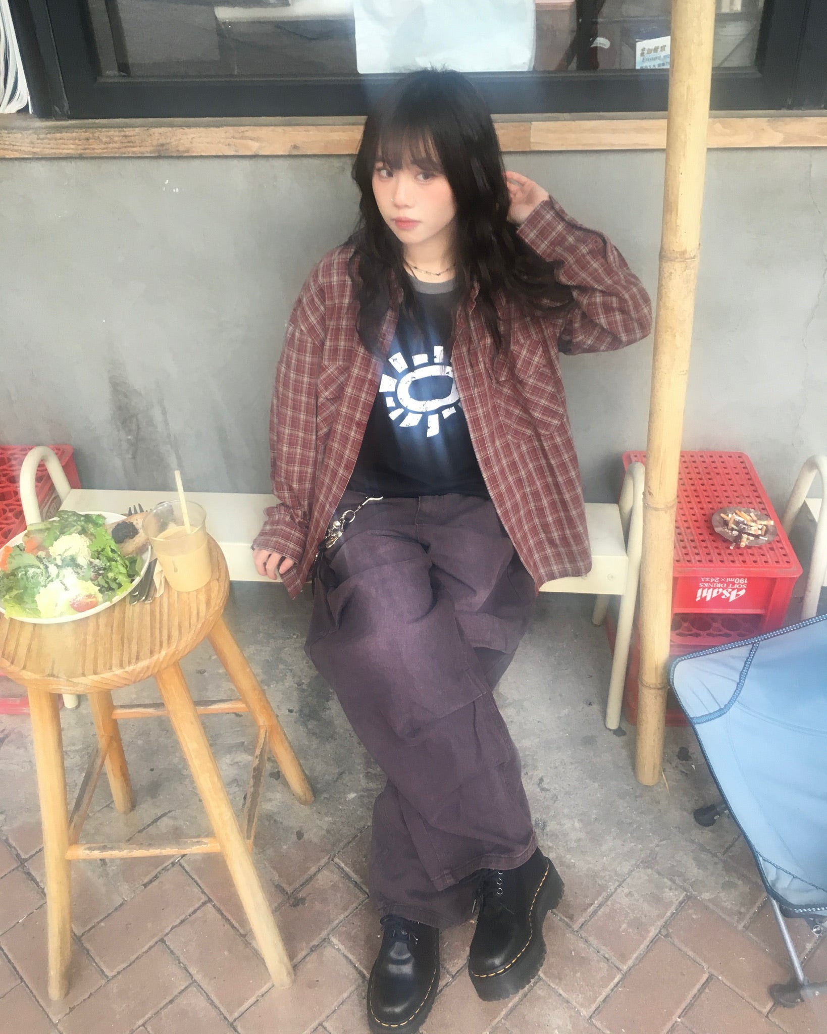 double pocket checked shirt (red)