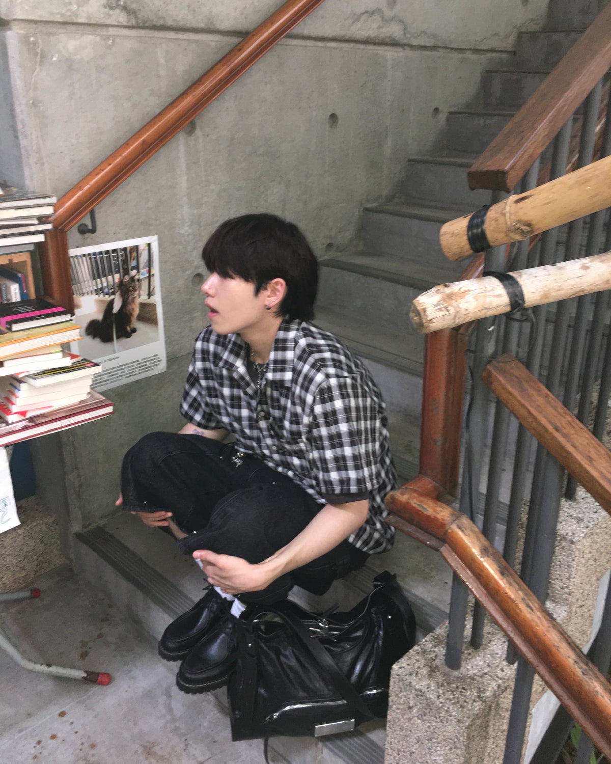 london crop checked shirt (black)