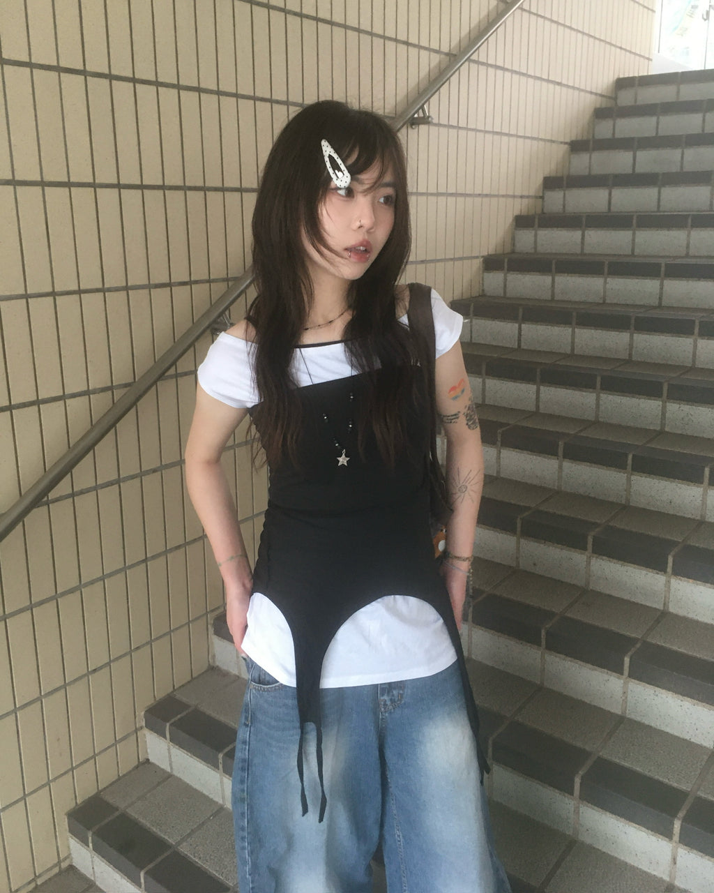 two-piece layered tee (black/white)