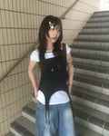 (★best) two-piece layered tee (black/white)