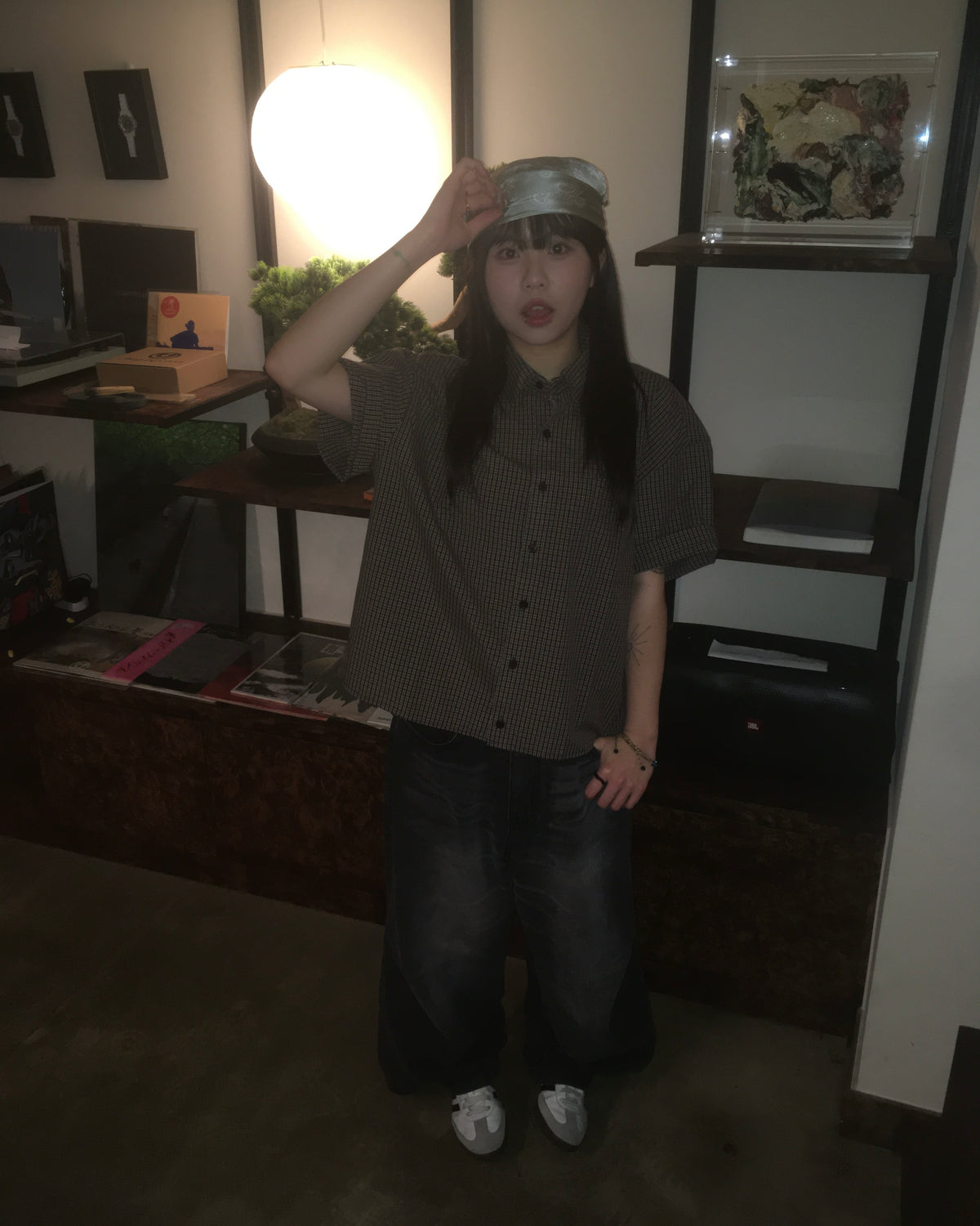 vintage crop checked shirt (brown)