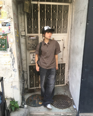 (in stock) vintage crop checked shirt (brown)