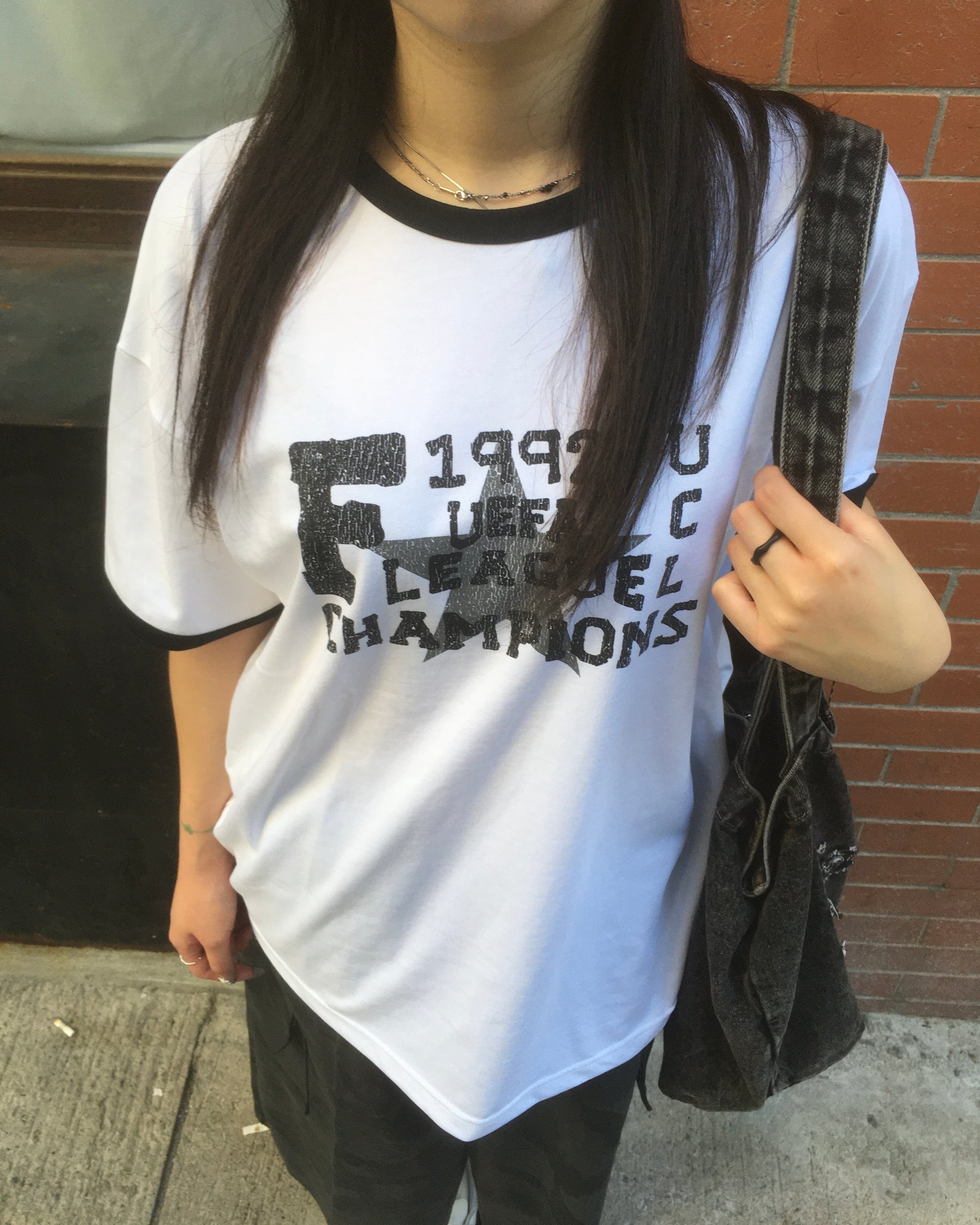 champion star ringer tee (white)