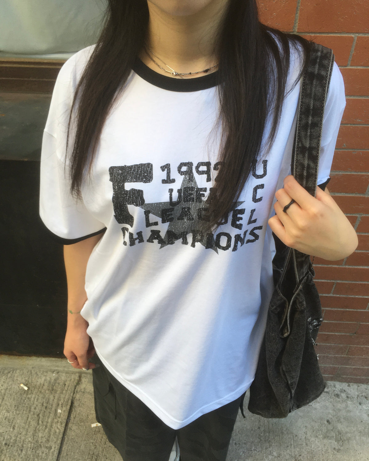 champion star ringer tee (white)