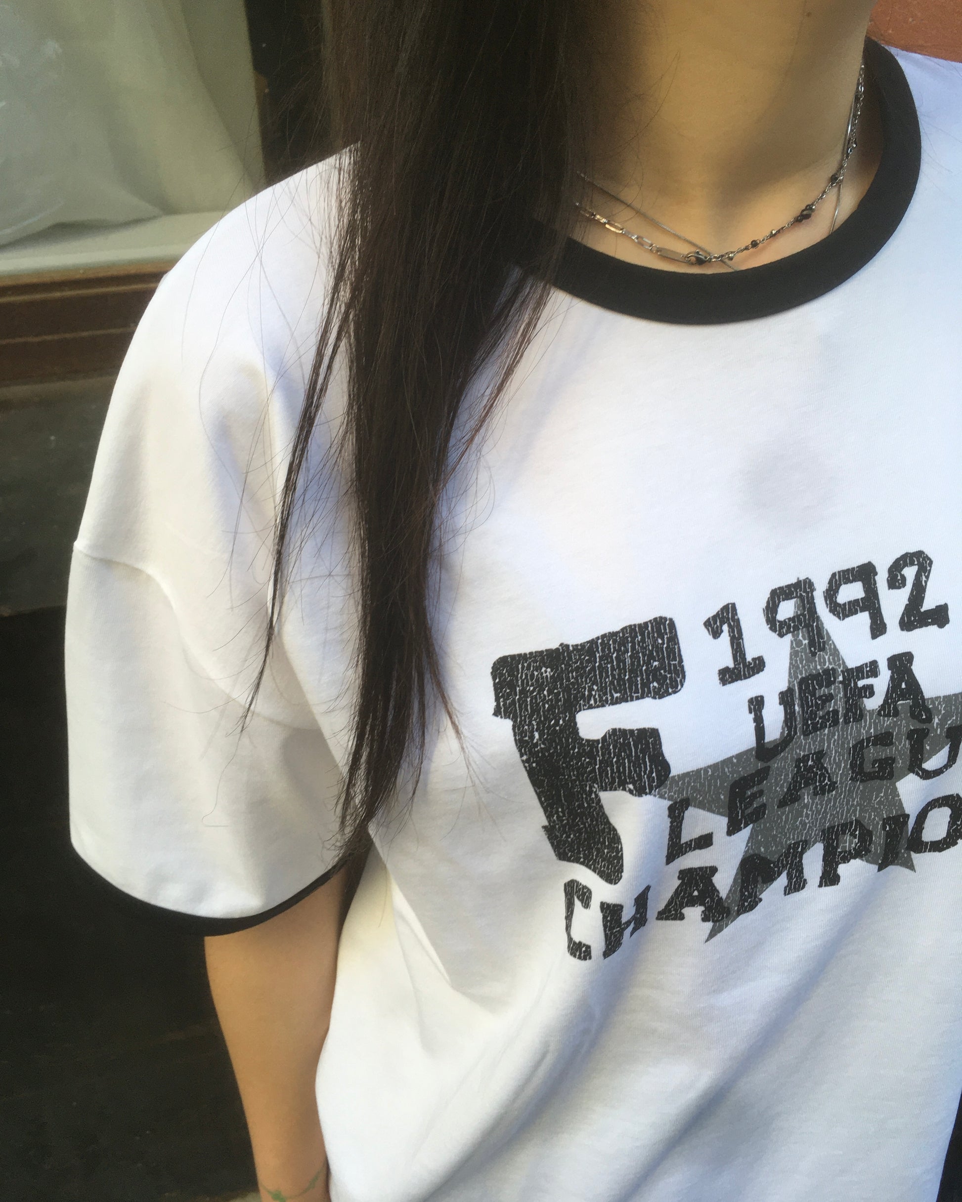 champion star ringer tee (white)
