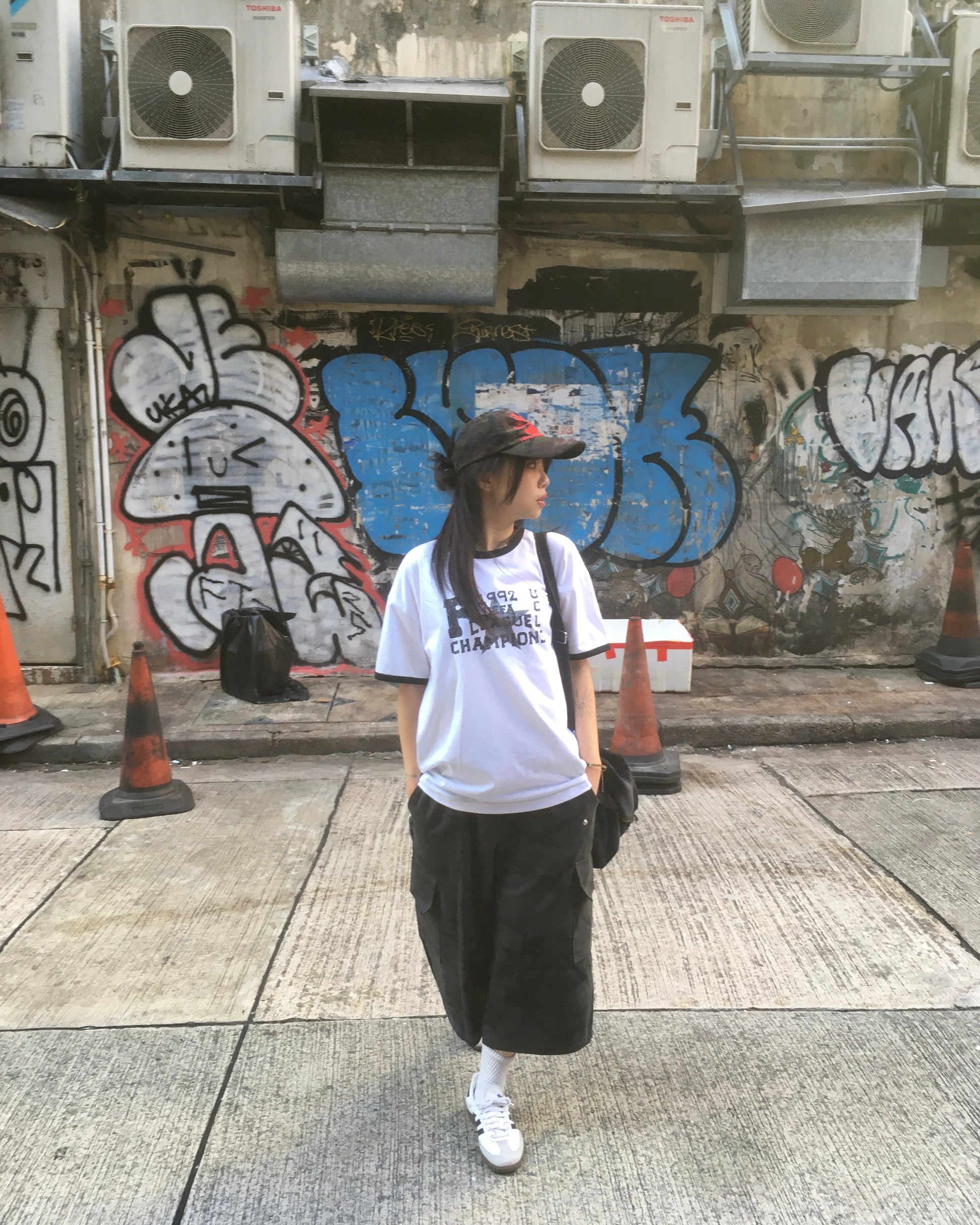 champion star ringer tee (white)