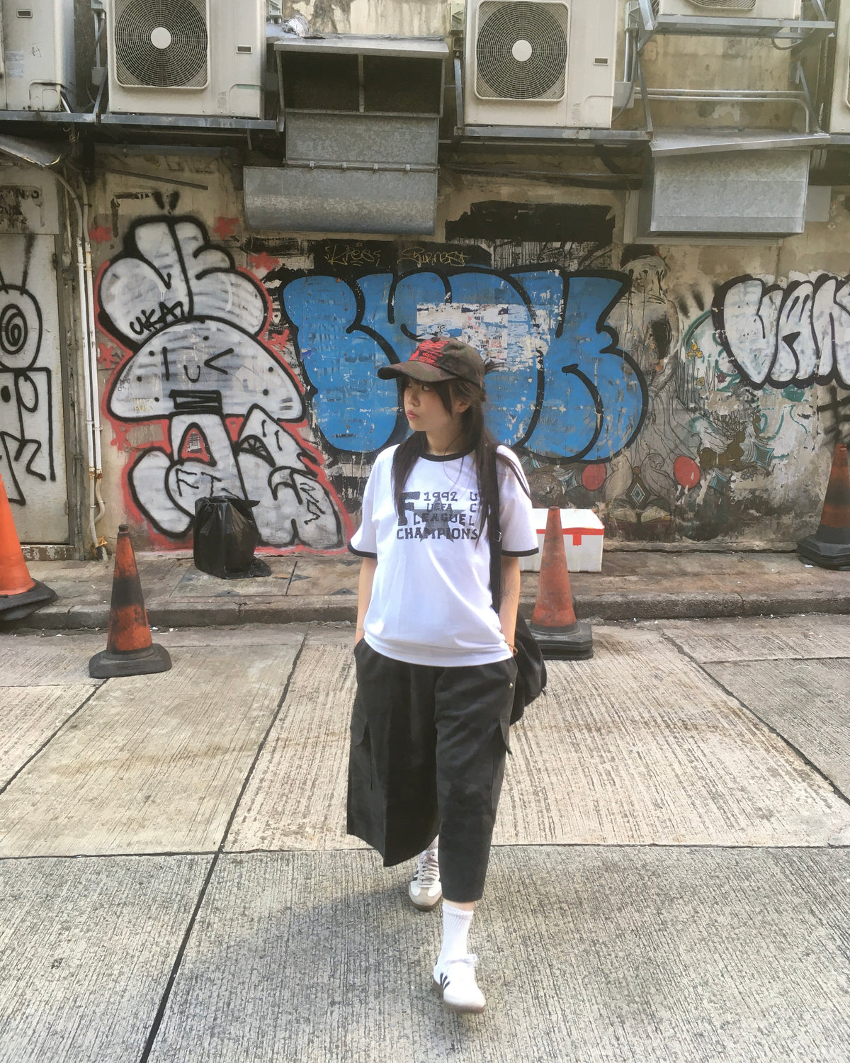 champion star ringer tee (white)