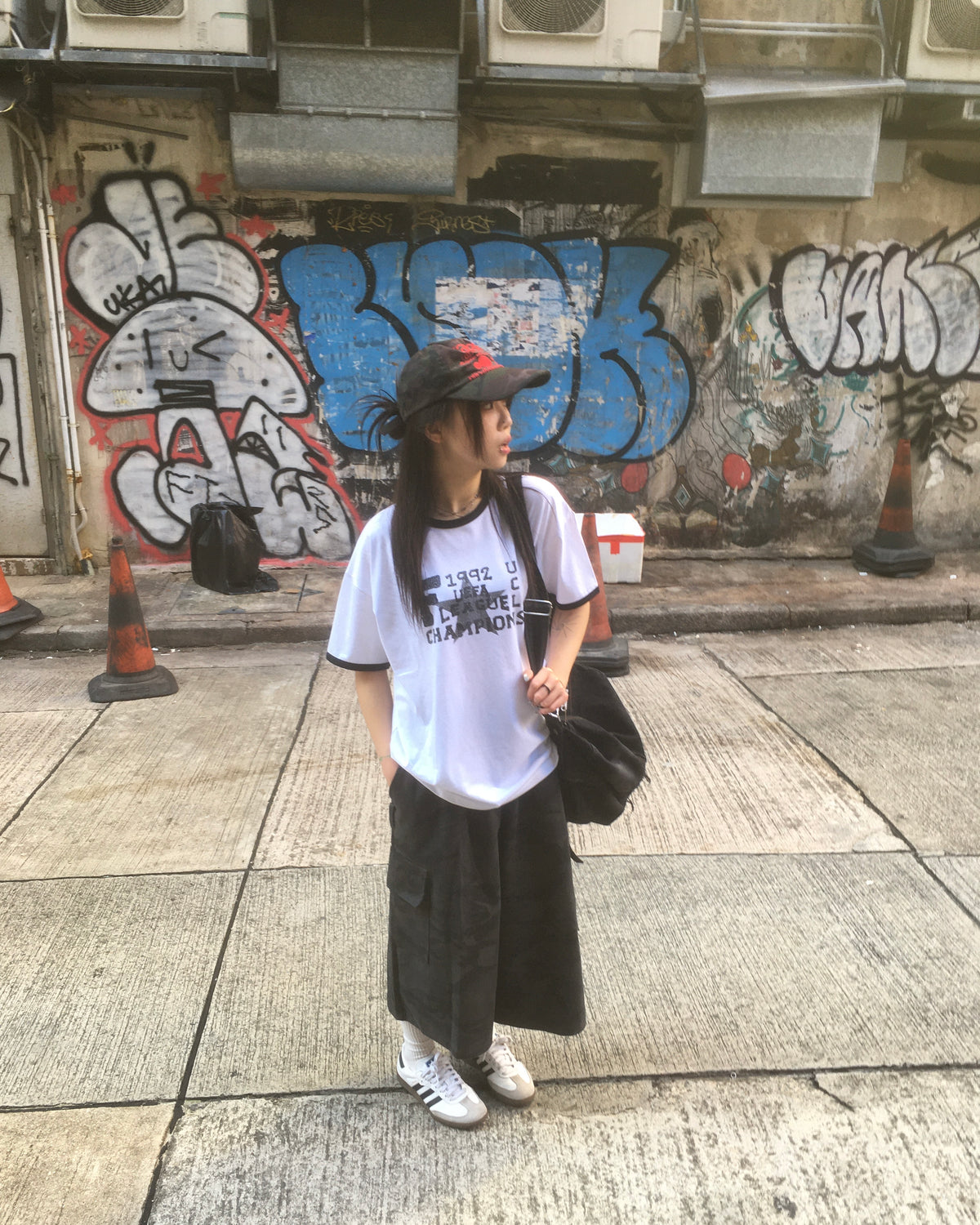 stitch washed denim bag (black)