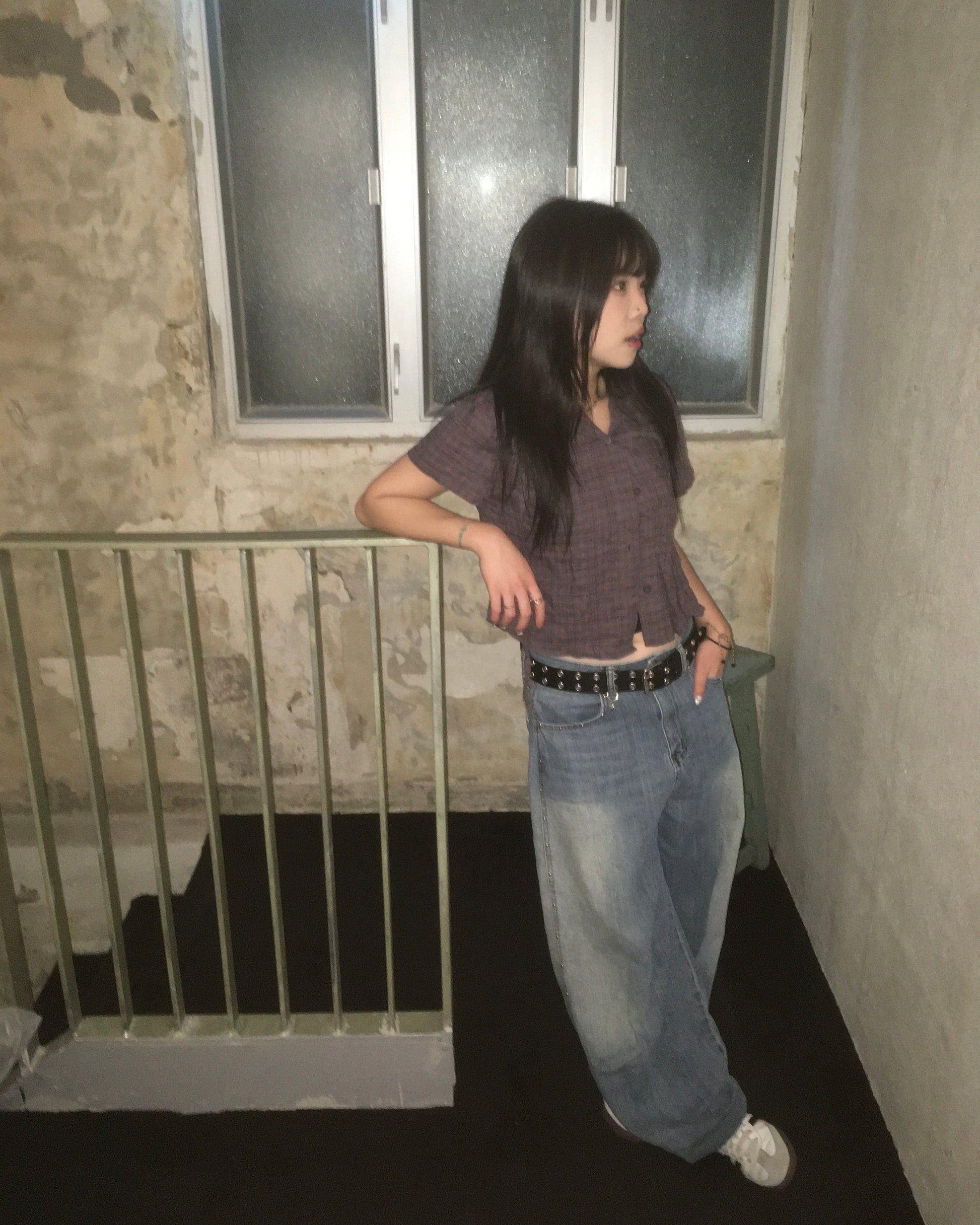 fluffy rivet wide jeans (blue)