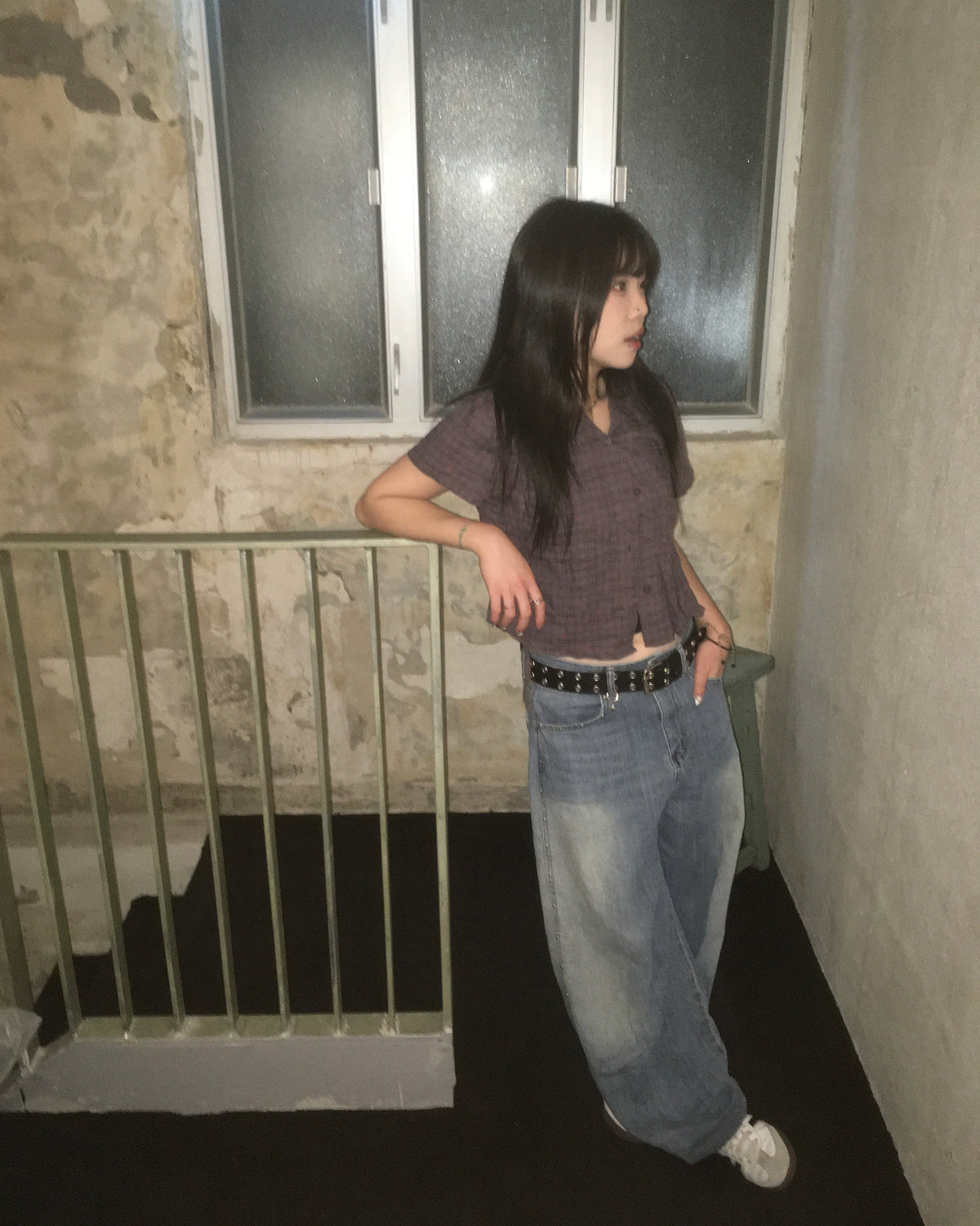 fluffy rivet wide jeans (blue)