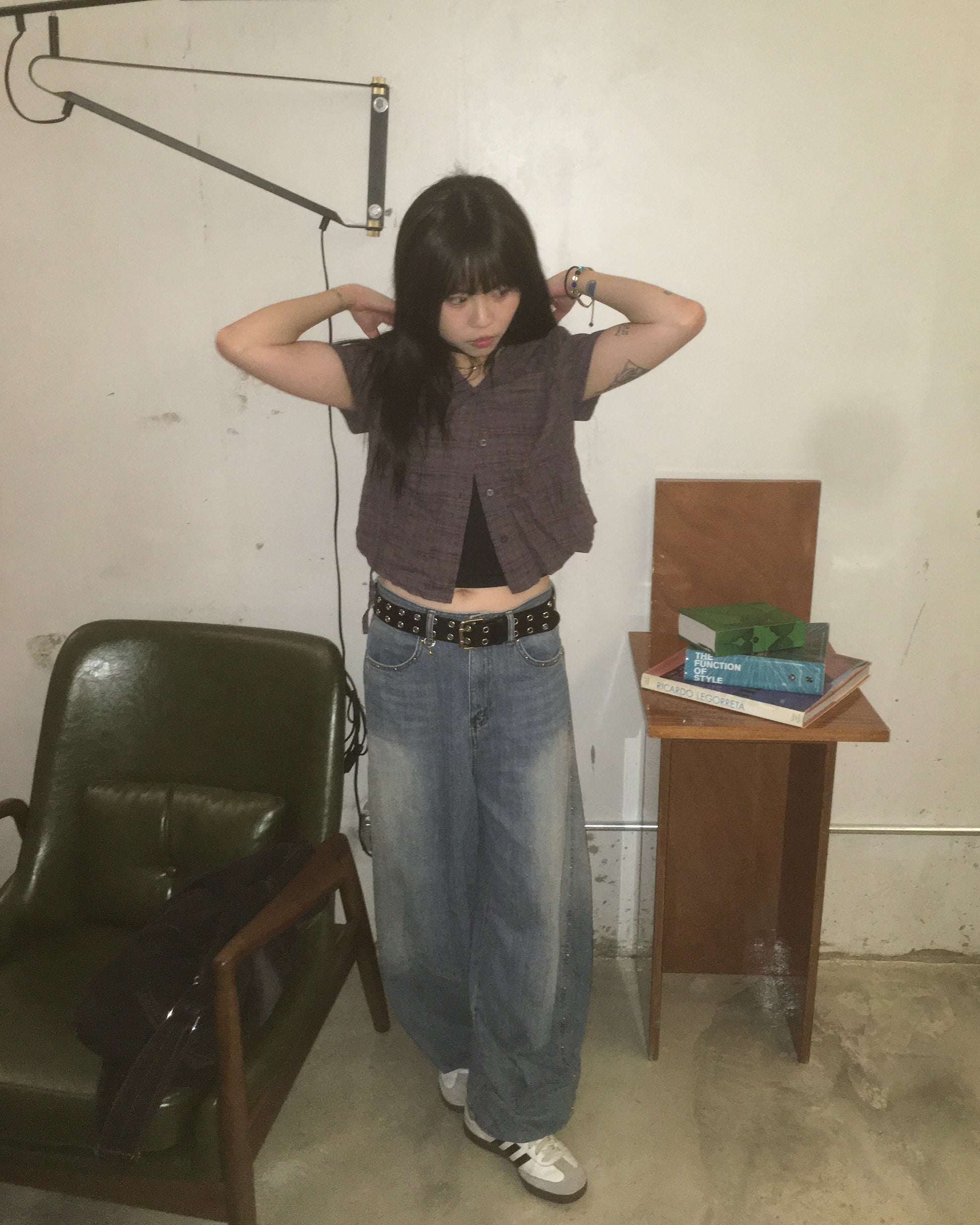 fluffy rivet wide jeans (blue)