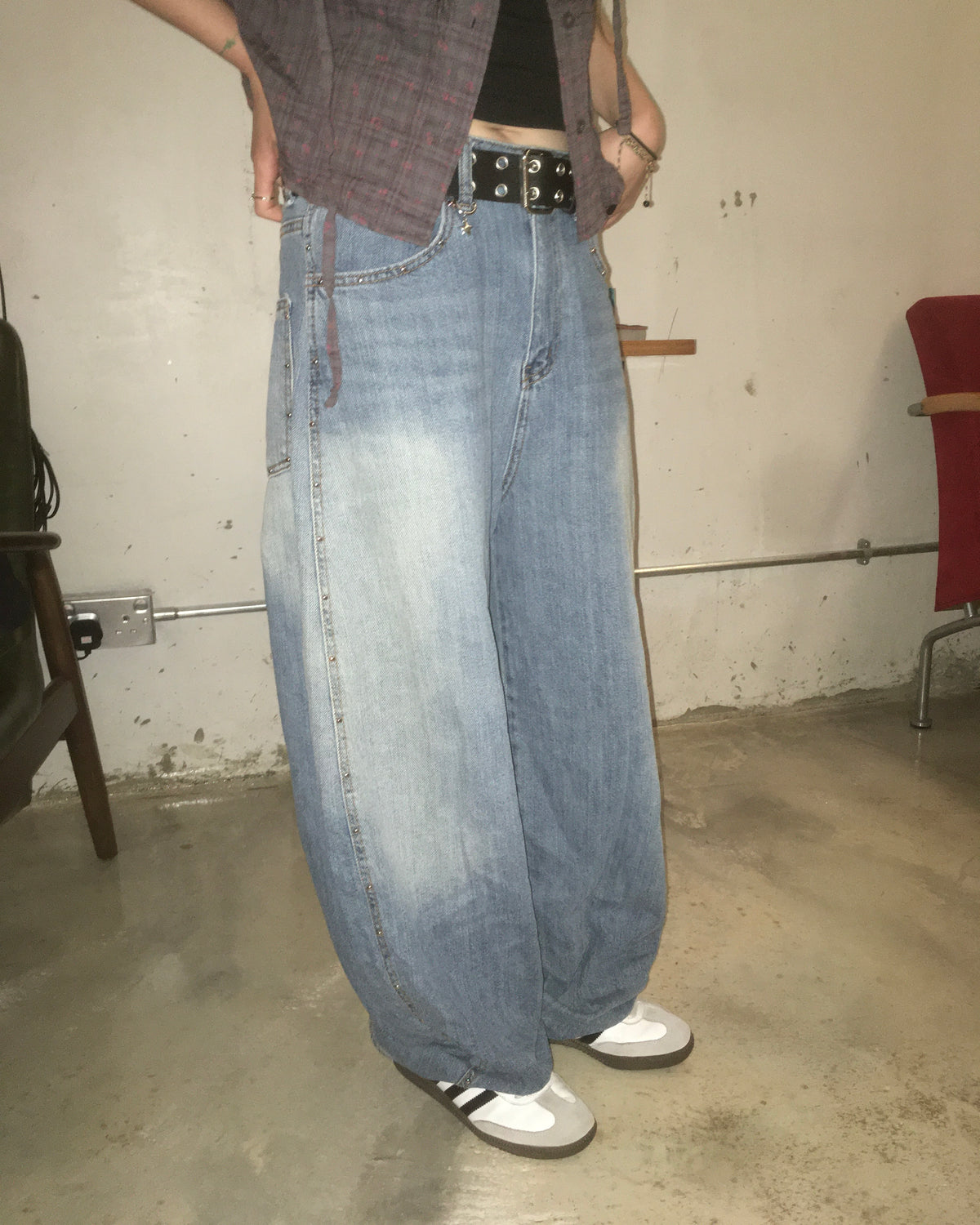 fluffy rivet wide jeans (blue)
