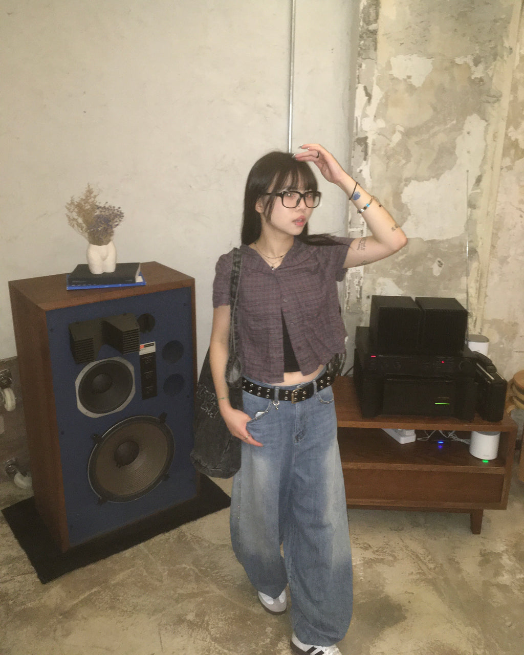 fluffy rivet wide jeans (blue)