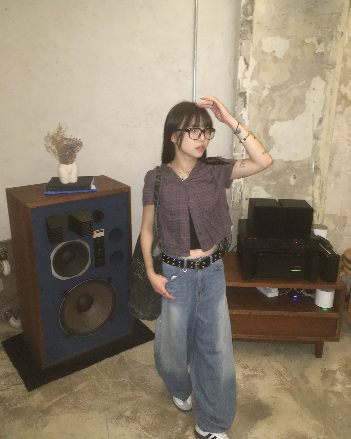 fluffy rivet wide jeans (blue)