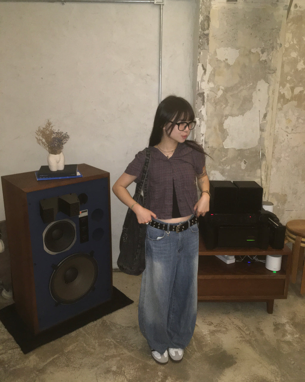 fluffy rivet wide jeans (blue)