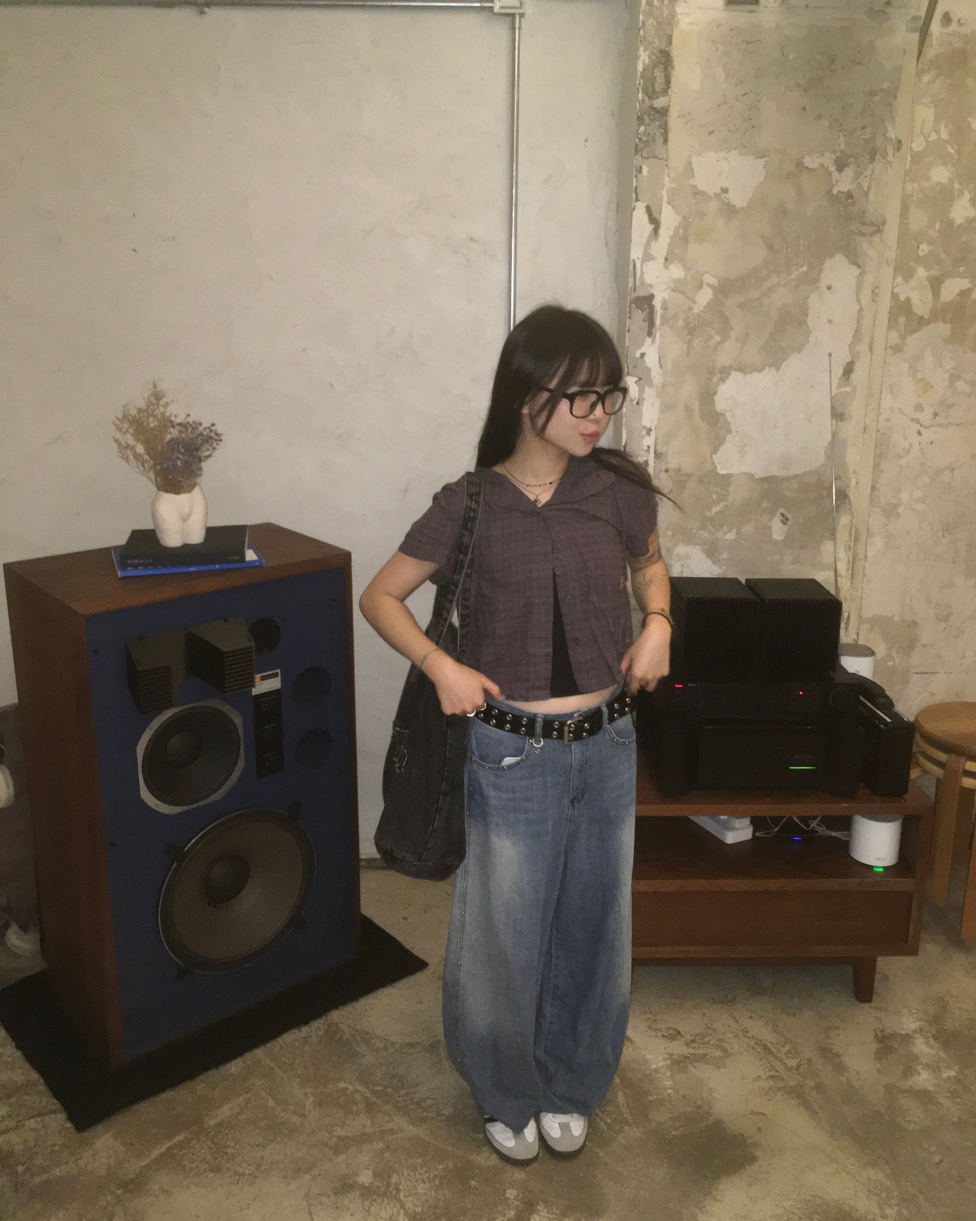 fluffy rivet wide jeans (blue)