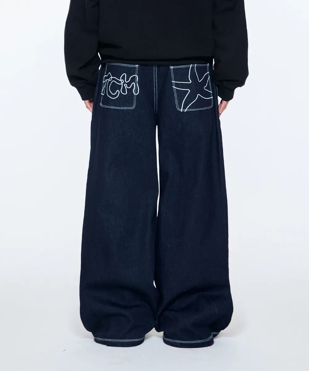 TCM BACK LOGO DENIM PANTS (NAVY)