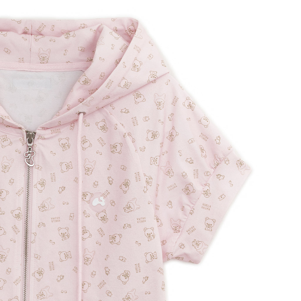 HUGYOURSKIN KORILAKKUMA PRINTED HOODIE ZIP-UP (PINK)