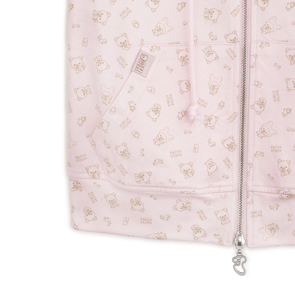 HUGYOURSKIN KORILAKKUMA PRINTED HOODIE ZIP-UP (PINK)