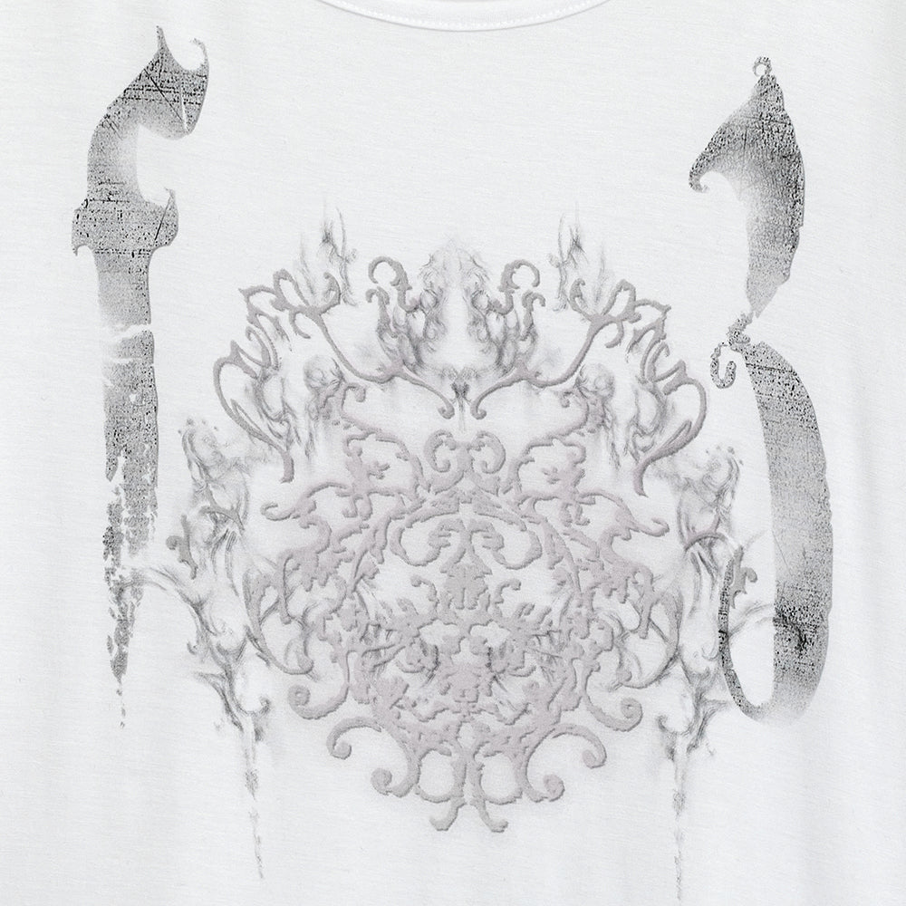 HUGYOURSKIN ORNAMENT PRINT TOP (WHITE)
