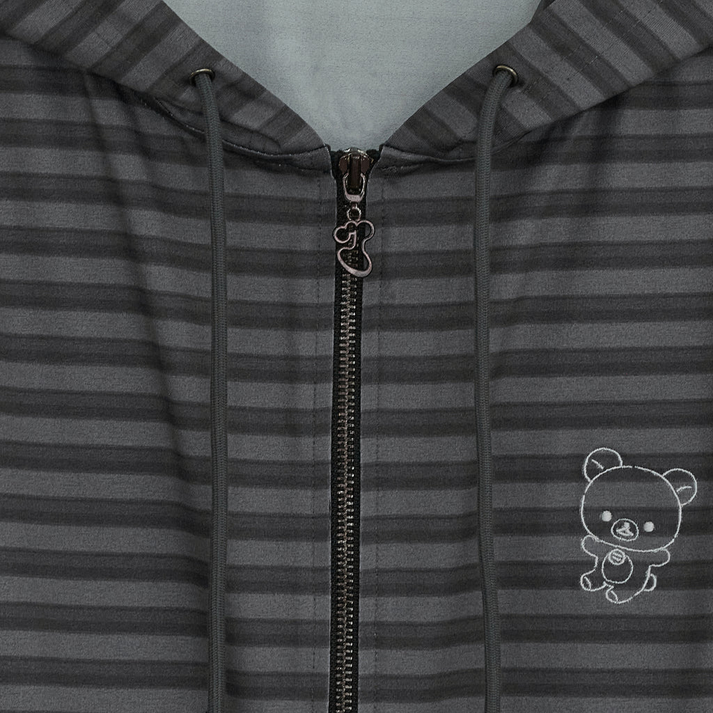 HUGYOURSKIN STRIPE KORILAKKUMA HOODIE ZIP-UP (CHARCOAL)