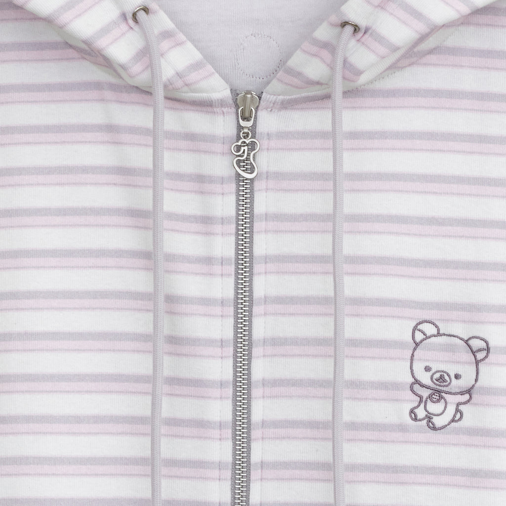 HUGYOURSKIN STRIPE KORILAKKUMA HOODIE ZIP-UP (PINK)