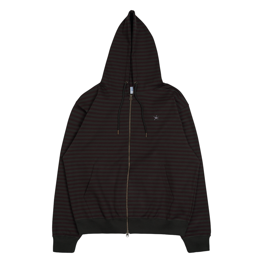 TCM STRIPE HOODED ZIP-UP (CHARCOAL/BURGUNDY)