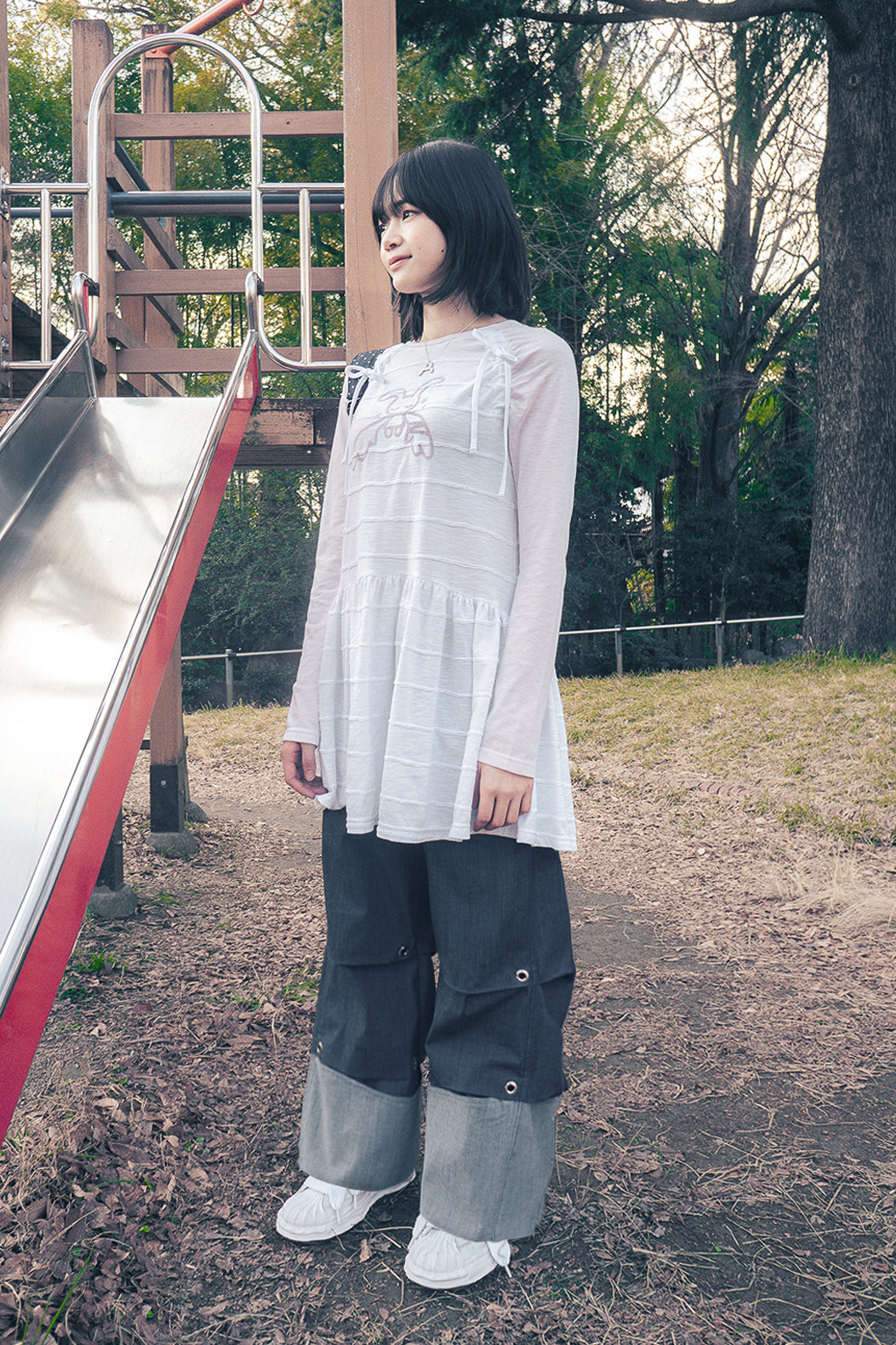 HUGYOURSKIN ANGEL PATCH RAGLAN DRESS (WHITE PINK)