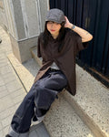 checked nylon shirt (black brown)