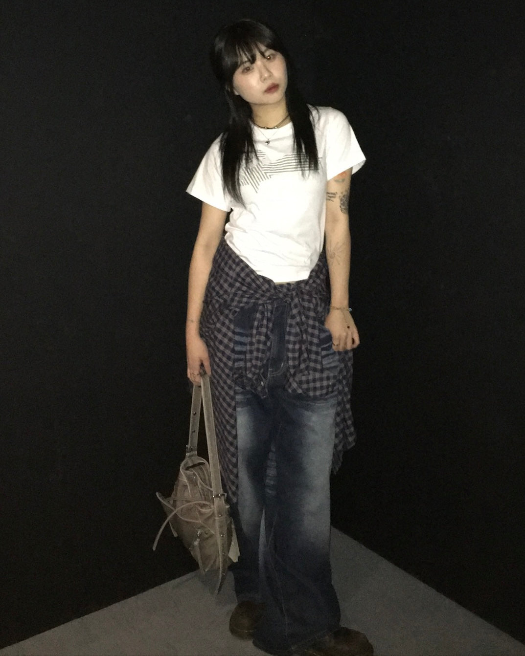 crunch checked shirt (blue)