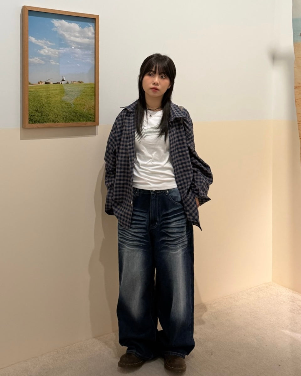 crunch checked shirt (blue)