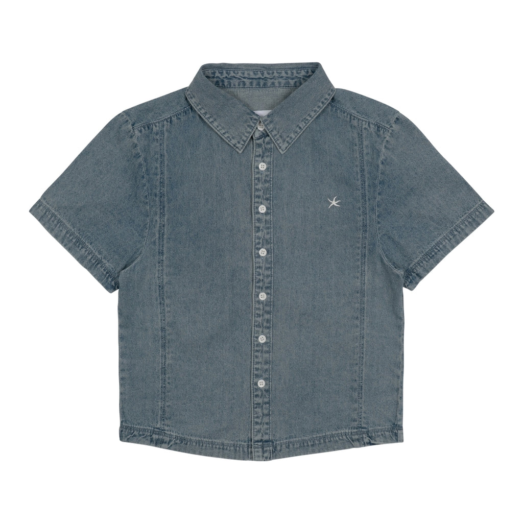 (W) TCM MINI LOGO DENIM HALF SHIRTS (BLUE)
