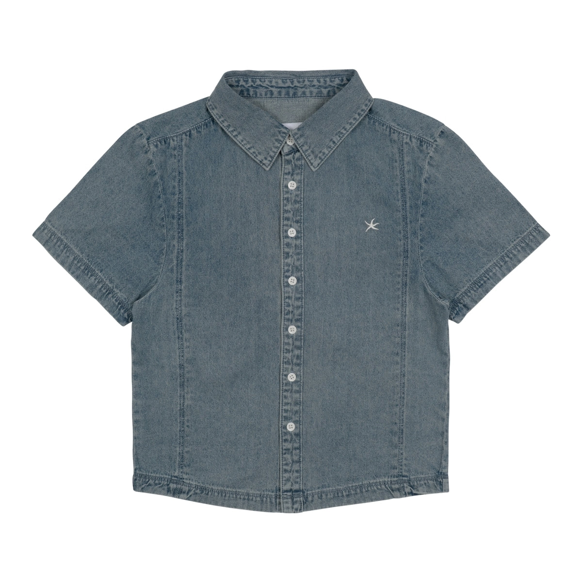 (W) TCM MINI LOGO DENIM HALF SHIRTS (BLUE)