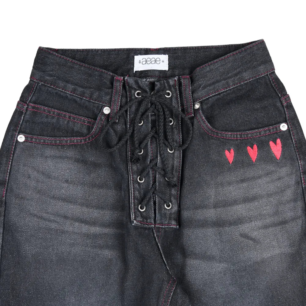 AEAE Heart Embroidery Jeans-(BLACK)