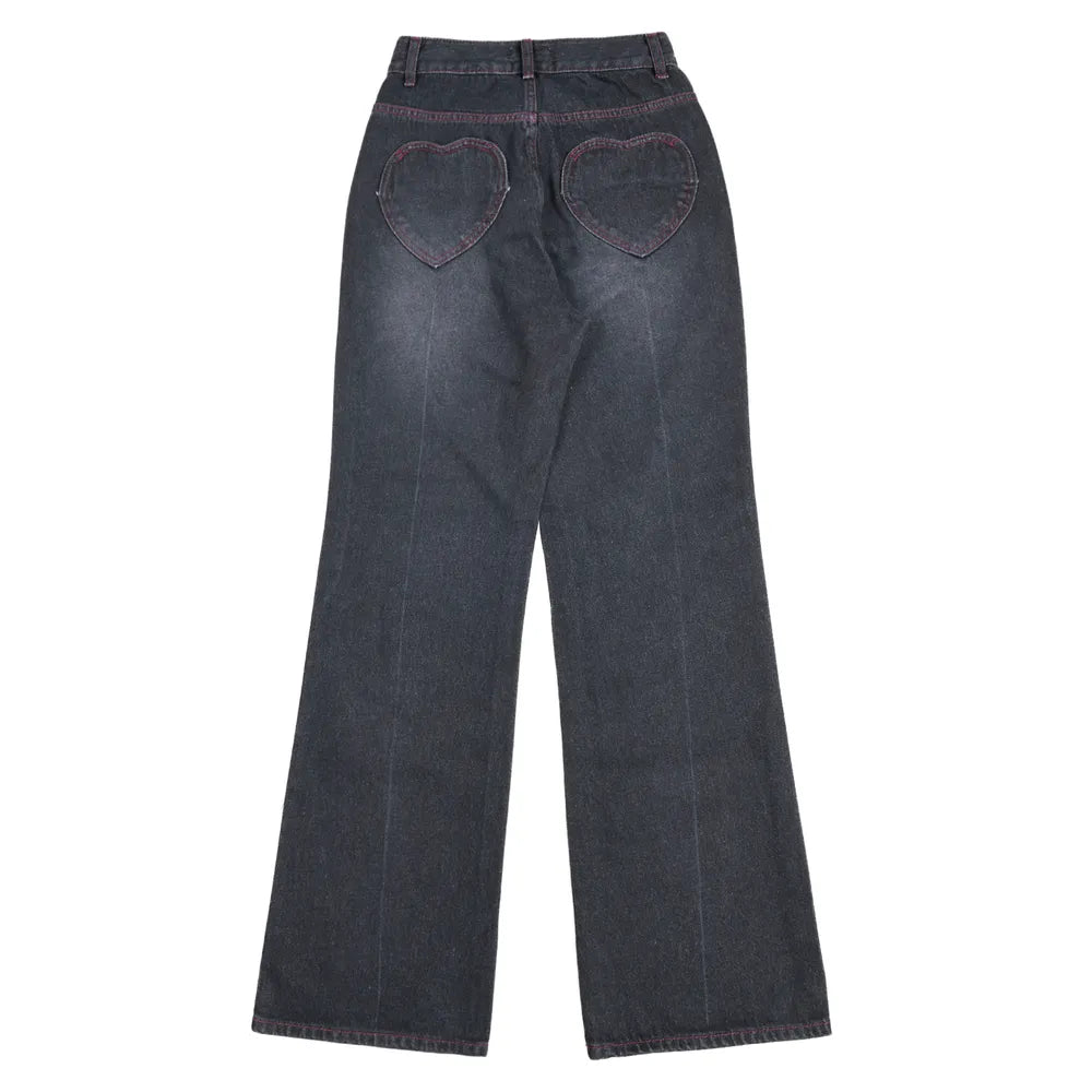 AEAE Heart Embroidery Jeans-(BLACK)
