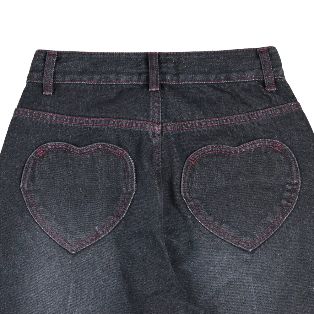 AEAE Heart Embroidery Jeans-(BLACK)