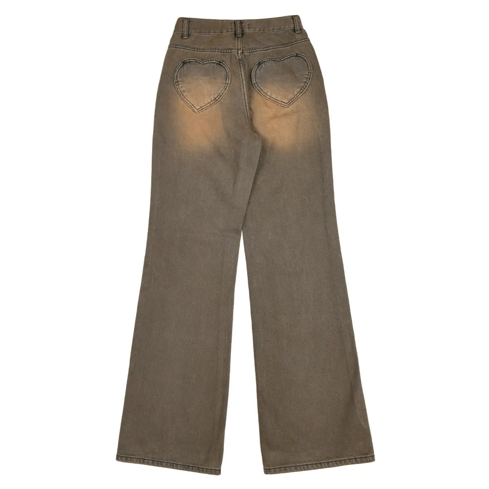 AEAE Heart Embroidery Jeans-(BROWN)