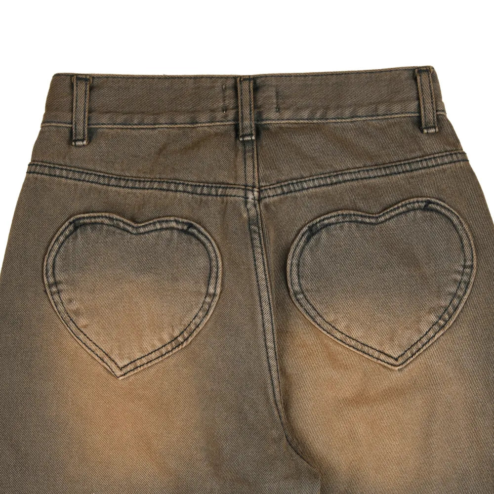 AEAE Heart Embroidery Jeans-(BROWN)