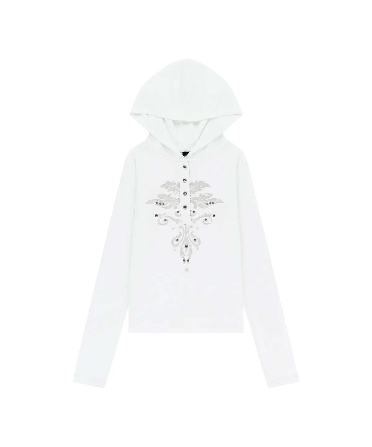(in stock) Aakam Studded Leaf Hooded Long Sleeve (White)