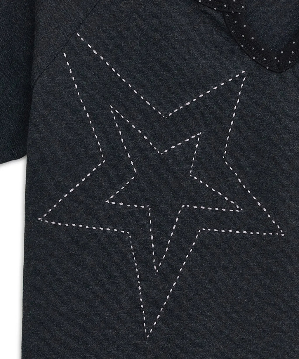 HUGYOURSKIN STAR STITCH TOP (CHARCOAL)