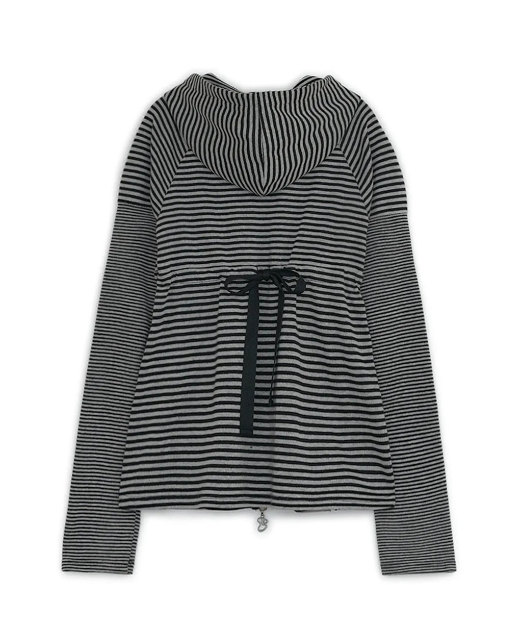 HUGYOURSKIN STRIPED BABYDOLL HOODIE (WHITE BLACK)