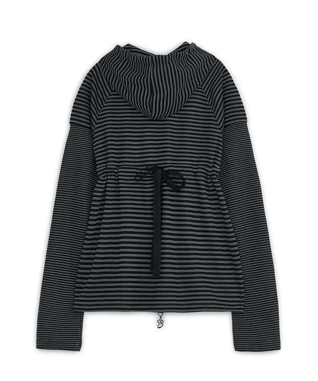 HUGYOURSKIN STRIPED BABYDOLL HOODIE (CHARCOAL)