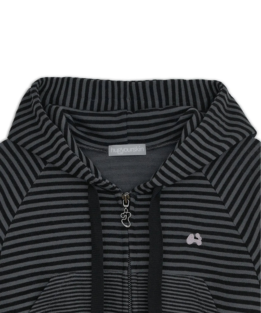 HUGYOURSKIN STRIPED BABYDOLL HOODIE (CHARCOAL)