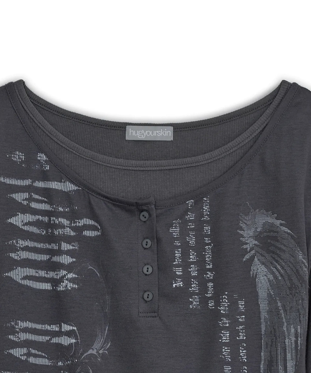 HUGYOURSKIN FALLEN ANGEL LAYERED TOP (CHARCOAL)