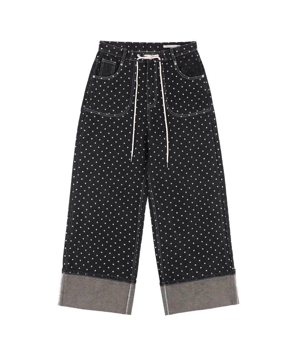 【𝘱𝘳𝘦-𝘰𝘳𝘥𝘦𝘳】FANCY CLUB String Dot Roll-up Pants (BLACK) F25QD890