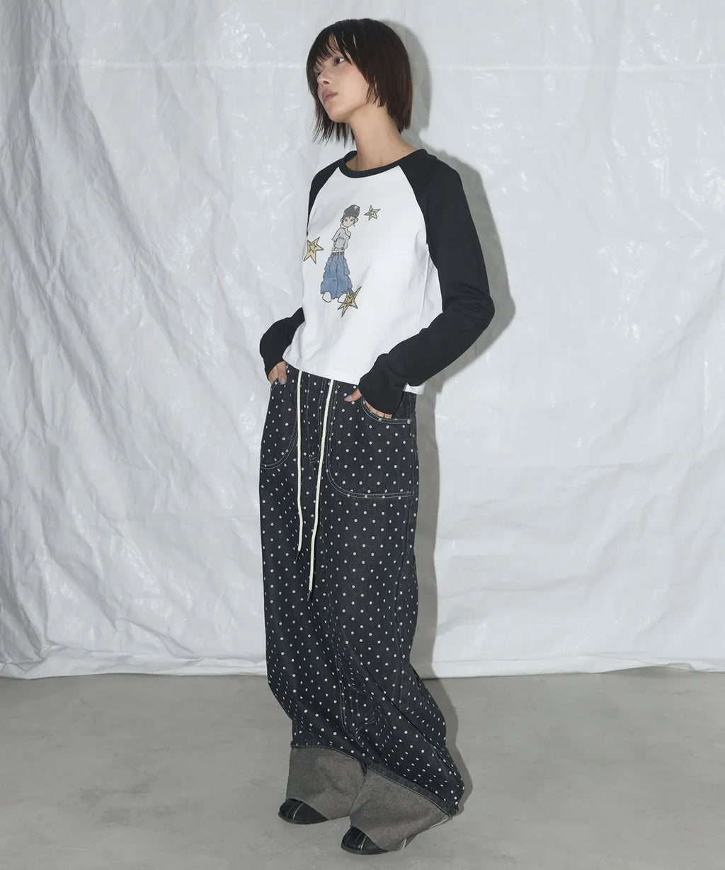 【𝘱𝘳𝘦-𝘰𝘳𝘥𝘦𝘳】FANCY CLUB String Dot Roll-up Pants (BLACK) F25QD890