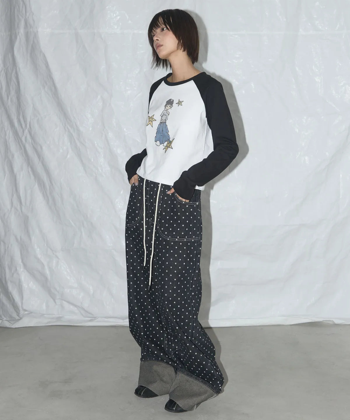 【𝘱𝘳𝘦-𝘰𝘳𝘥𝘦𝘳】FANCY CLUB String Dot Roll-up Pants (BLACK) F25QD890