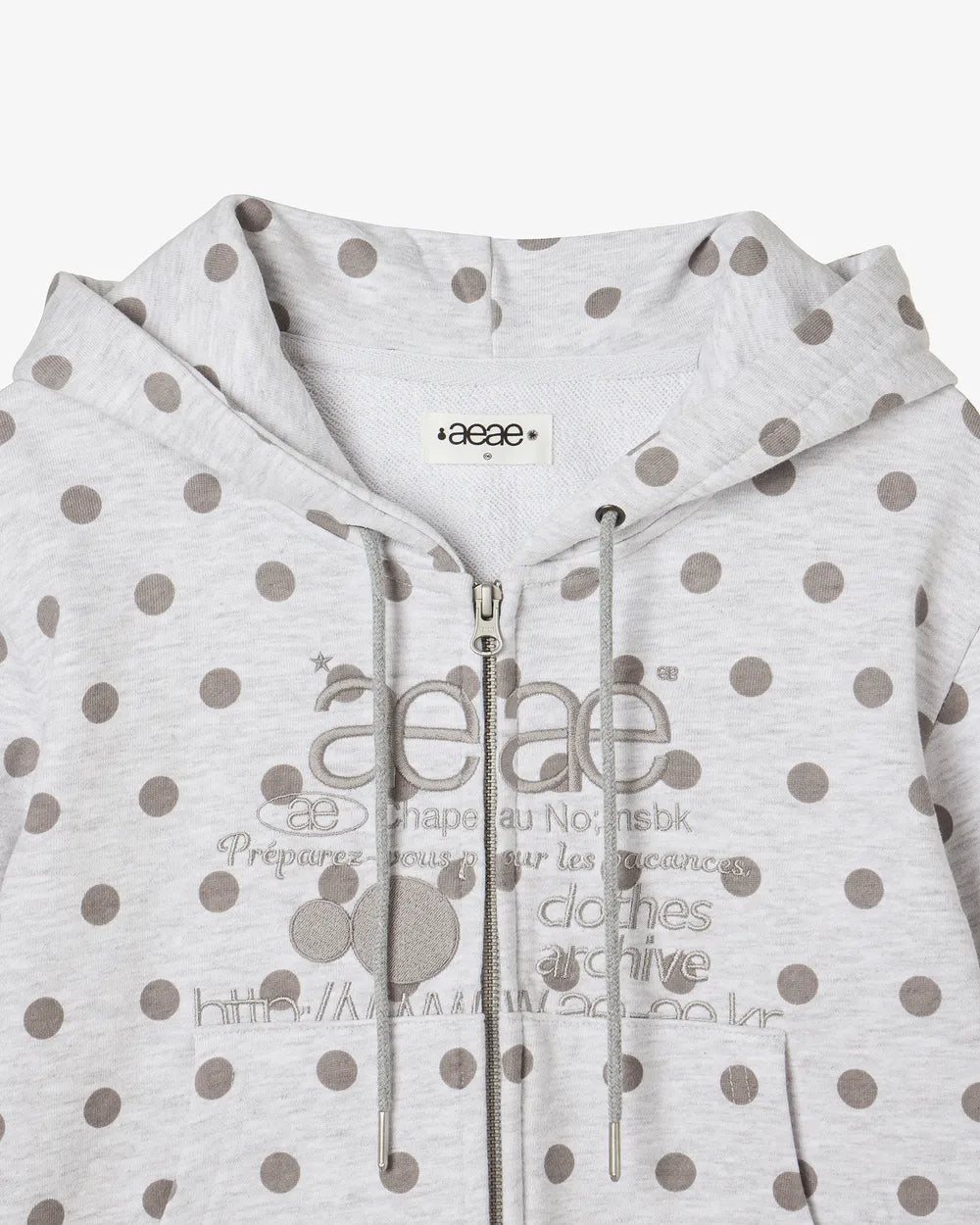 AEAE WEB LOGO CROP HOOD ZIP UP (DOT LIGHT GREY)