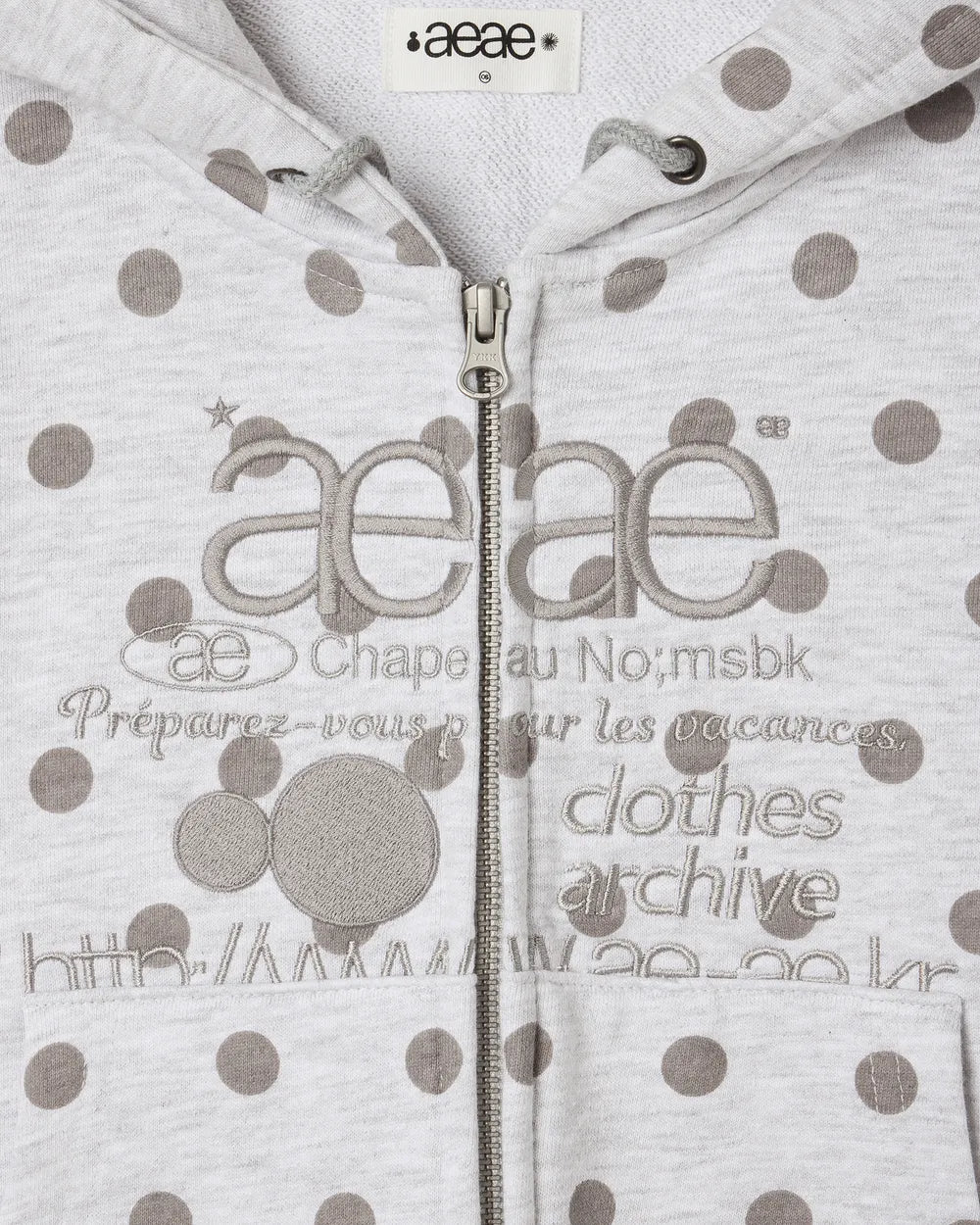AEAE WEB LOGO CROP HOOD ZIP UP (DOT LIGHT GREY)