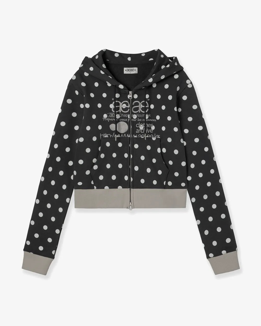 AEAE WEB LOGO CROP HOOD ZIP UP (DOT CHARCOAL)